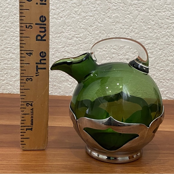 MCM Mid Century Modern FARBER BROS. Krome Kraft Green 4.5" Small Pitcher Jug - Picture 4 of 12